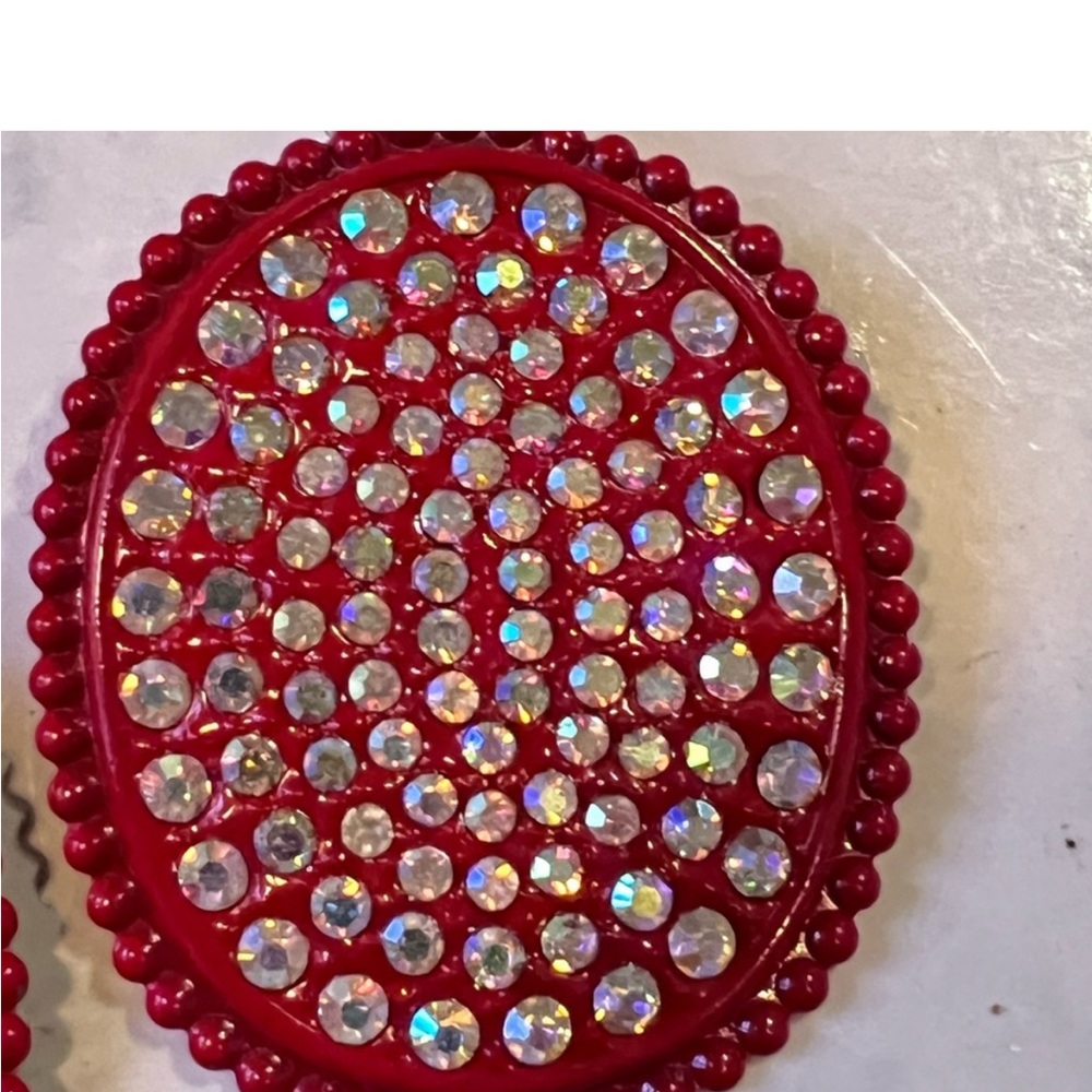 Red Rhinestone Earrings - Picture 6 of 6